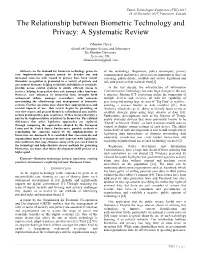 The Relationship Between Biometric Technology and Privacy: a Systematic Review