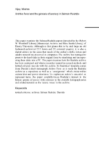 Archive Fever and the Genesis of Secrecy in Salman Rushdie