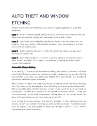 AUTO THEFT and WINDOW ETCHING Arizona Automobile Theft Authority Recommends a Layered Approach to Auto Theft Protection