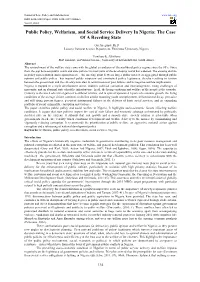 Public Policy, Welfarism, and Social Service Delivery in Nigeria: the Case of a Receding State