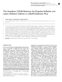 The Ampakine CX546 Restores the Prepulse Inhibition and Latent Inhibition Deficits in Mglur5-Deficient Mice