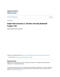 Wright State University Vs. Otterbein University Basketball Program 1981