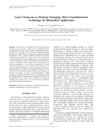 From Cleanroom to Desktop: Emerging Micro-Nanofabrication Technology for Biomedical Applications