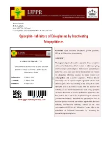Opiorphin- Inhibitors of Enkephalins by Inactivating Ectopeptidases