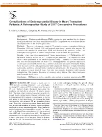 Complications of Endomyocardial Biopsy in Heart Transplant Patients: a Retrospective Study of 2117 Consecutive Procedures