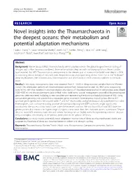 Novel Insights Into the Thaumarchaeota in the Deepest Oceans: Their Metabolism and Potential Adaptation Mechanisms