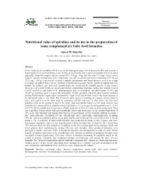 Nutritional Value of Spirulina and Its Use in the Preparation of Some Complementary Baby Food Formulas