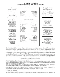 Physical Review a Atomic, Molecular, and Optical Physics