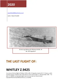 The Last Flight of Whitley Z.9425, of No