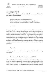 Apocalypse Now? Initial Lessons from the Covid-19 Pandemic for the Governance of Existential and Global Catastrophic Risks