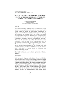 Canal Colonization in the Princely State of Bahawalpur: an Attribute of the Agrarian Development