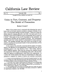 Unity in Tort, Contract, and Property: the Model of Precaution