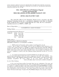 201 Official Local Preliminary Pageant License