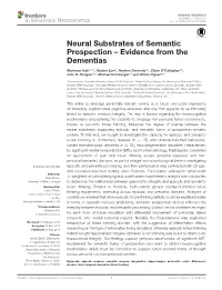 Neural Substrates of Semantic Prospection – Evidence from the Dementias