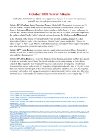 October 2020 Terror Attacks in October 2020 Five Terror Attacks Were Registered in Europe