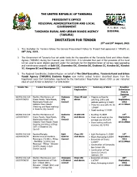 INVITATION for TENDER 25Th and 26Th August, 2021