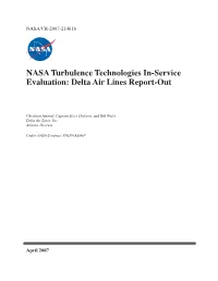 NASA Turbulence Technologies In-Service Evaluation: Delta Air Lines Report-Out