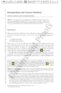 Presupposition and Context Sensitivity