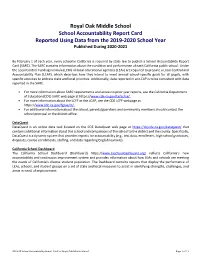 Royal Oak Middle School School Accountability Report Card Reported Using Data from the 2019-2020 School Year Published During 2020-2021
