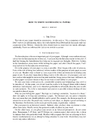 How to Write Mathematical Papers