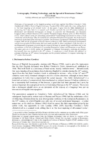 Lexicography, Printing Technology, and the Spread of Renaissance Culture1 Patrick Hanks Institute of Formal and Applied Linguistics, Charles University in Prague