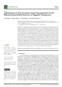 Stabilization of Poly (Β-Amino Ester) Nanoparticles for the Efficient