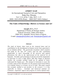 The Unity of Knowledge: History As Science and Art