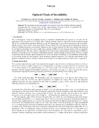 Optical Cloak of Invisibility