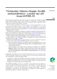 Viewpoint: Climate Change, Health and Pandemics – a Wake-Up Call From