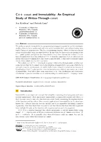 C++ Const and Immutability: an Empirical Study of Writes-Through-Const