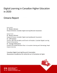 Digital Learning in Canadian Higher Education in 2020