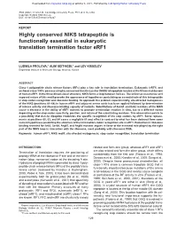 Highly Conserved NIKS Tetrapeptide Is Functionally Essential in Eukaryotic Translation Termination Factor Erf1