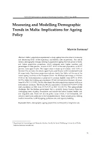 Measuring and Modelling Demographic Trends in Malta: Implications for Ageing Policy