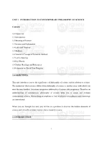 Unit 1 Introduction to Contemporary Philosophy of Science