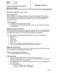 Zopiclone (Imovane) COMPLEX CHRONIC DISEASES PROGRAM Medication Handout Date: Jan 7, 2017