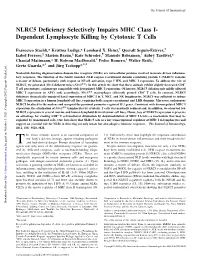 Cytotoxic T Cells Class I- Dependent Lymphocyte Killing by NLRC5 Deficiency Selectively Impairs