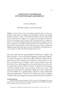 Is Religion Undermined by Evolutionary Arguments?