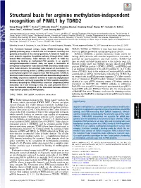 Structural Basis for Arginine Methylation-Independent Recognition of PIWIL1 by TDRD2