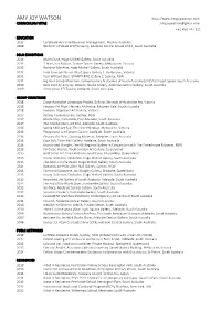 AMY JOY WATSON CURRICULUM VITAE Amyjoywatson@Gmail.Com