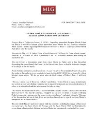 Contact: Jonathan Michaels for IMMEDIATE RELEASE Phone: (949) 581-6900 Email: Jmichaels@Mlgautomotivelaw.Com