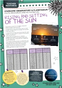 RISING and SETTING of the SUN the Position at Which the Sun Appears Above the Horizon Changes a Little Every Day