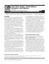 Solar Time, Angles, and Irradiance Calculator