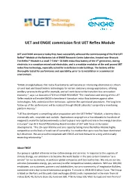 UET and ENGIE Commission First UET Reflex Module