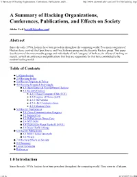A Summary of Hacking Organizations, Conferences, Publications, and E