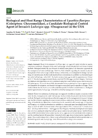 Biological and Host Range Characteristics of Lysathia Flavipes
