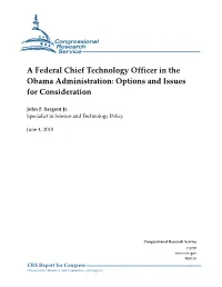 Chief Technology Officer in the Obama Administration: Options and Issues for Consideration