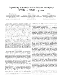 Exploiting Automatic Vectorization to Employ SPMD on SIMD Registers