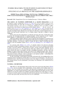 Possible Head Impacts for Standing Passengers in Public Transportation - Influence of an Obstacle on the Passenger Kinematics
