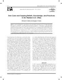 Tree Care and Topping Beliefs, Knowledge, and Practices in Six Western U.S