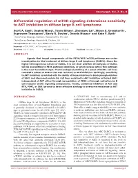 Differential Regulation of Mtor Signaling Determines Sensitivity to AKT Inhibition in Diffuse Large B Cell Lymphoma
